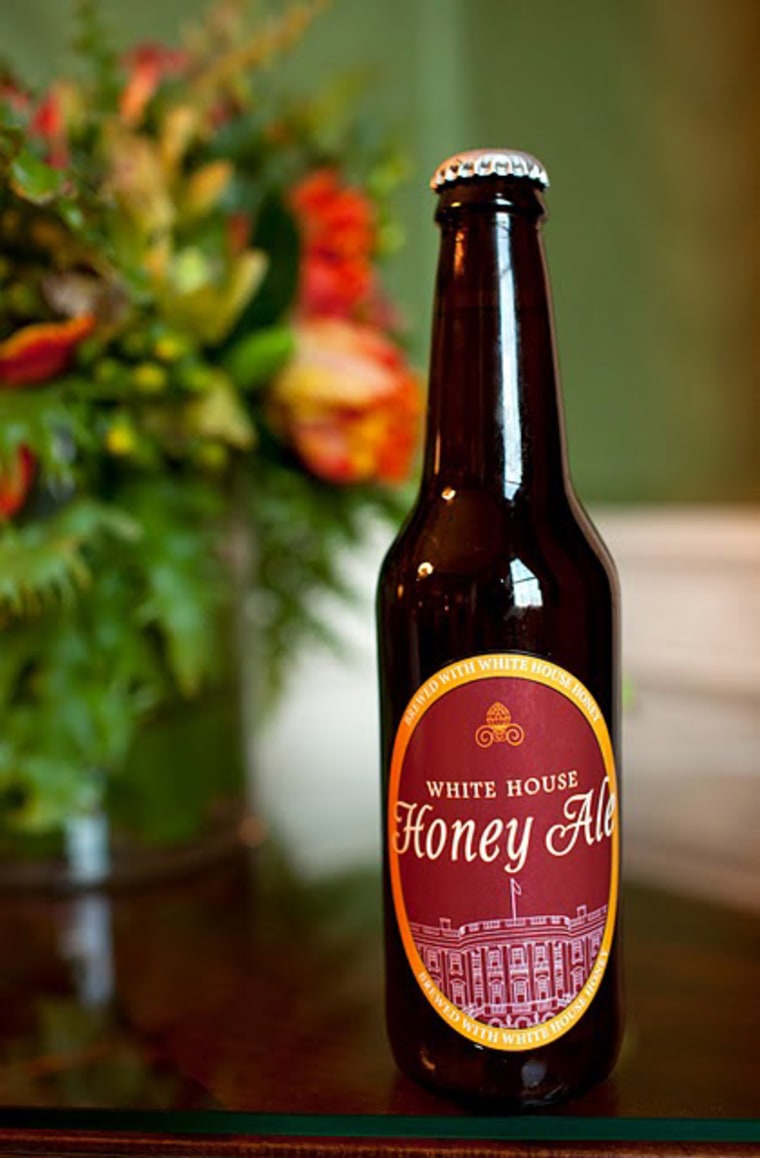 A bottle of White House Honey Ale beer is in the Green Room of the White House on Feb. 6, 2011.
